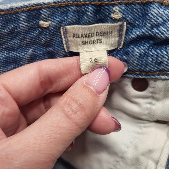 Madewell Relaxed Denim Jean Shorts Raw Hem Distressed Ripped Medium Wash 26 - Picture 7 of 8